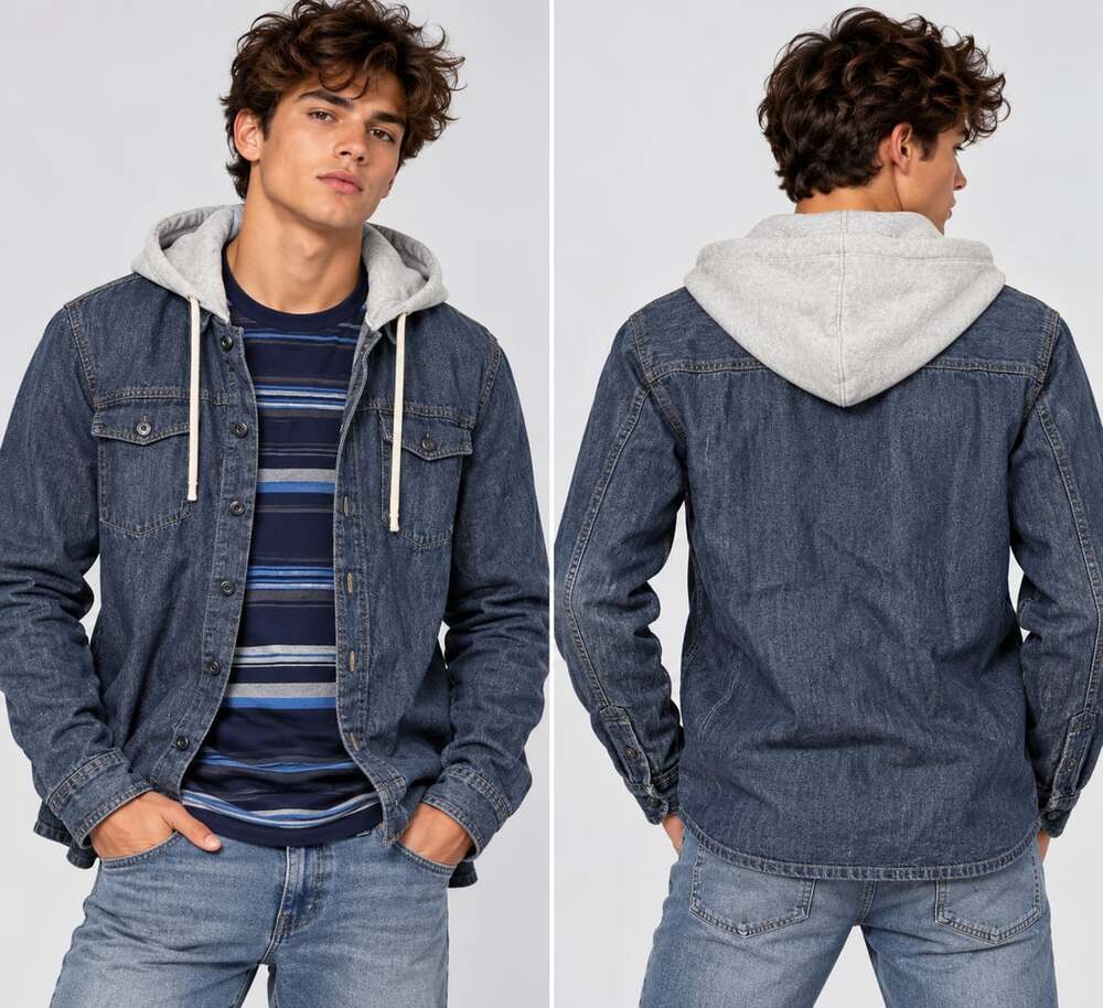 Wrangler Hooded Shirt Size L Blue Denim Jacket
